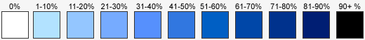 Lgende pour les graphiques ci-bas.  Gradue en 10% du bleu ple (0%) au bleu fonc (100%)